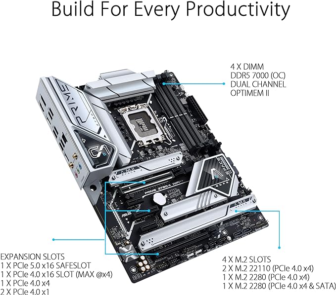 ASUS Prime Z790-A WiFi 6E LGA 1700(Intel®13th&12th) ATX Motherboard (16+1 DrMOS, PCIe 5.0,DDR5,4X M.2 Slots,2.5 Gb LAN,USB 3.2 Gen 2 Front Panel Type-C, Thunderbolt™ 4/USB4, DP) ASUS Prime Z790-A WiFi 6E LGA 1700(Intel®13th&12th) ATX Motherboard (16+1 DrMOS, PCIe 5.0,DDR5,4X M.2 Slots,2.5 Gb LAN,USB 3.2 Gen 2 Front Panel Type-C, Thunderbolt™ 4/USB4, DP)